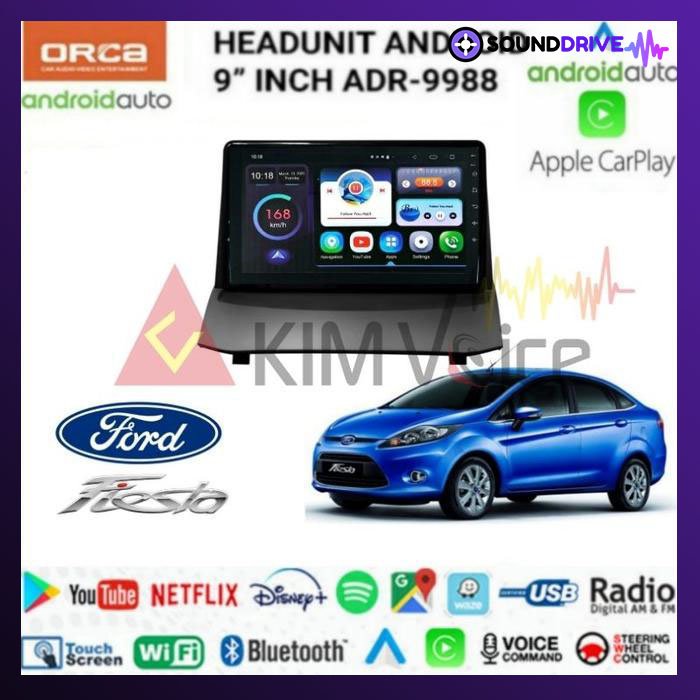 Head Unit Android Orca ADR-9988 9 inch OEM Ford Fiesta + soket + canbus
