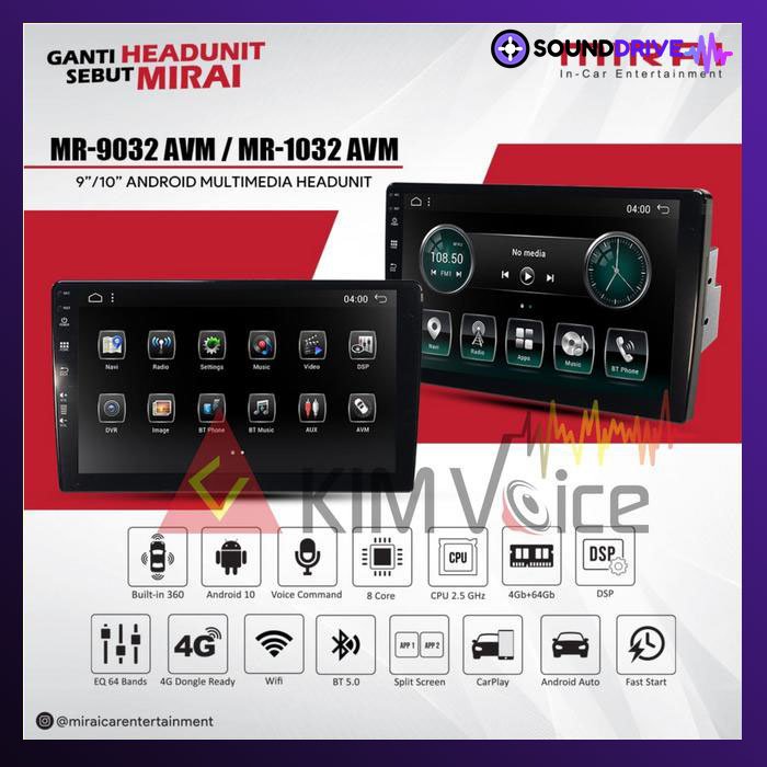 Head unit Android Mirai MR 9032 AVM - MR 1032 AVM RAM 4/64GB - 9 inch