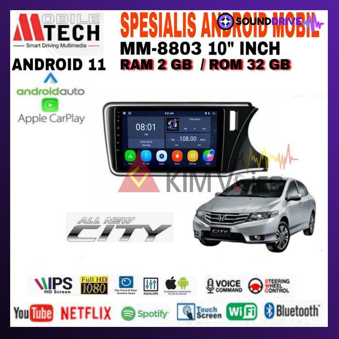 Head Unit Android Mtech 10 inch OEM Honda City 2015-2016 Soket PNP