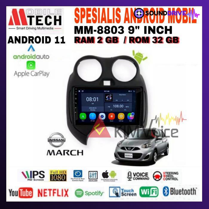Head Unit Android Mtech 9 inch OEM Nissan March 2010-2013 Soket PNP - 4/64GB