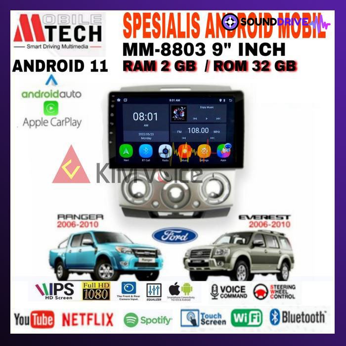 Head Unit Android Mtech 9 inch OEM Ford Ranger Everest Mazda BT 50 PNP - 2/32GB