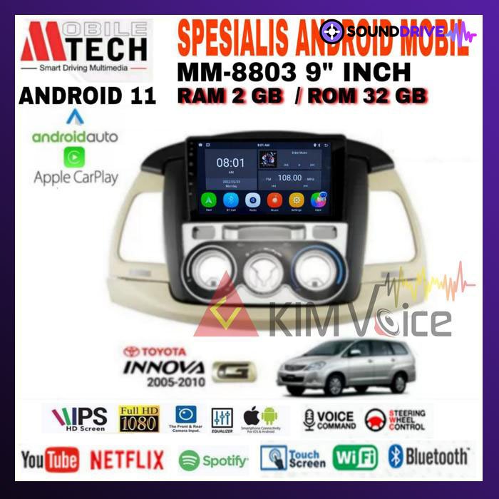 Head Unit Android Mtech 9 inch OEM Toyota Innova 2004-2011 Soket PNP - Type G, 2/32GB