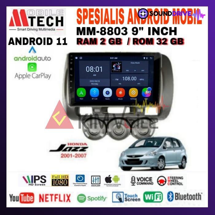 Head Unit Android Mtech 9 inch OEM Honda Jazz City 2002-2007 PNP - 2/32GB