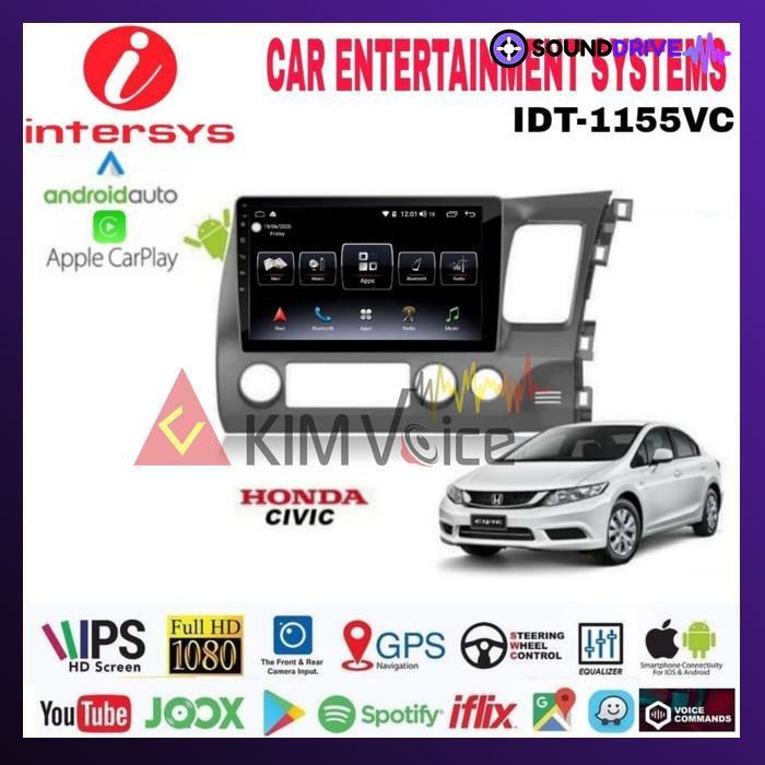 Head unit Android Intersys 10 inch Oem Honda civic 2006-2011 soket pnp