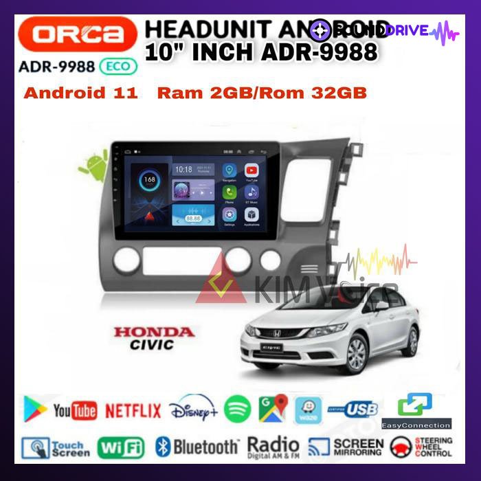 Head unit Android Orca Eco 10 inch Oem Honda civic 2006 -2011 pnp