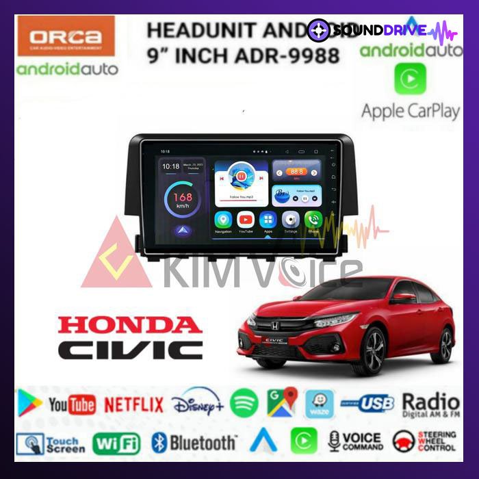 Head unit Android Orca 9 Inch OEM Civic 2016-2018 voice comand