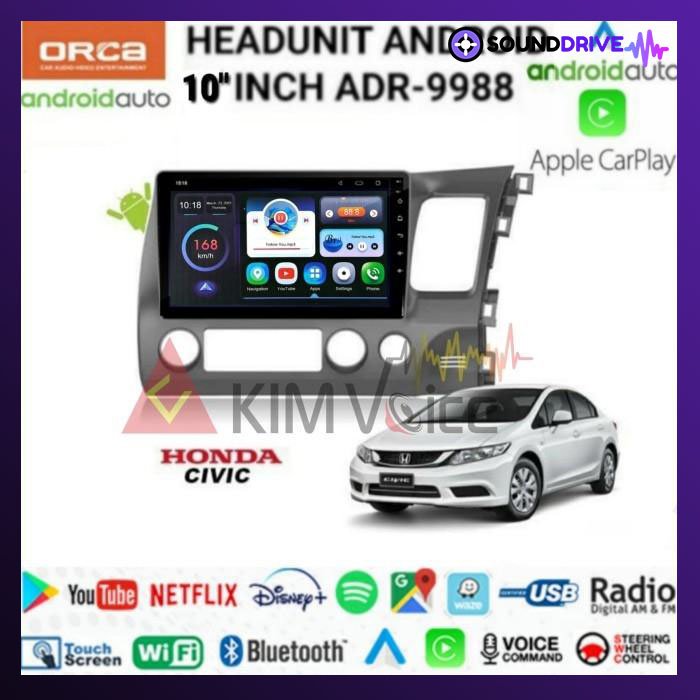 Head unit Android Orca 10 inch Oem Honda civic 2006 -2011 soket pnp