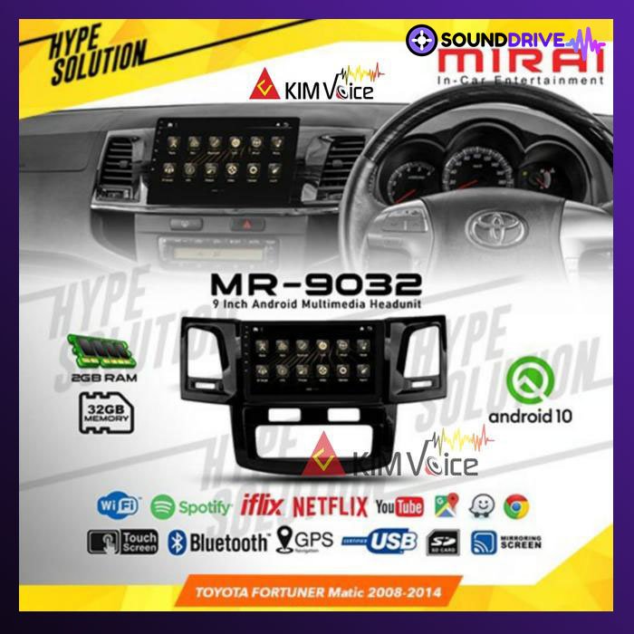 Head unit Android MIRAI 9 Inch OEM Fortuner 2008 - 2014 + soket pnp